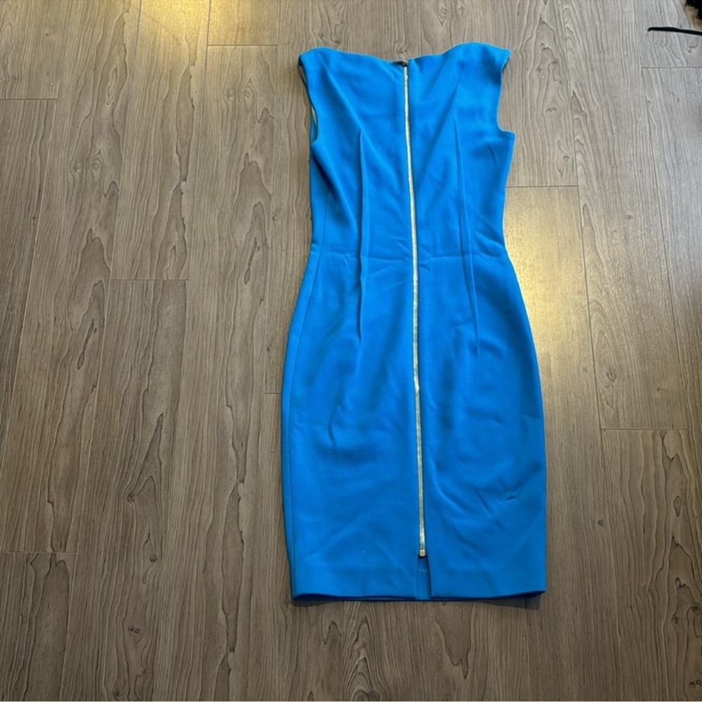 Roland Blue Strapless Sheath Cocktail Dress